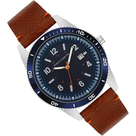 Vince Camuto Men's Navy Blue W/ Brown Strap Watch NWT